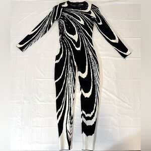 Fashion Nova Black & White Abstract Knit Jumpsuit